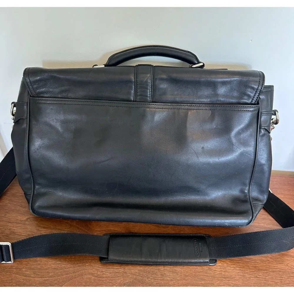 Coach Black Leather Messenger Bag Briefcase Laptop Crossbody Silver Hardware